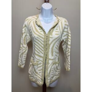French Rags Boutique Vintage Cream Gold Chenille Knit Cardigan USA Made Size M
